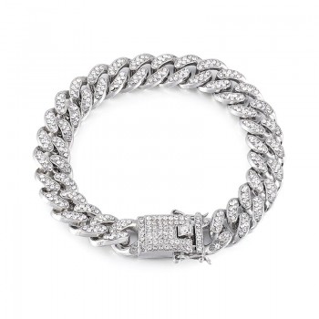 High-Quality 51g Hip Hop Full AAA Zircon Bling Iced Out Pave Men's Bracelet Miami Cuban Link Chain